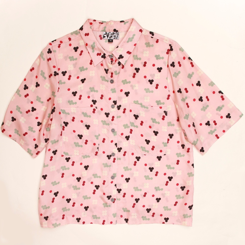 Dusen Dusen Silk Pink Five Dot Collared S/S Shirt - Picture 4 of 6